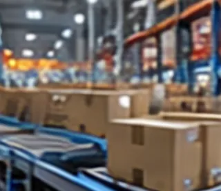 Cartons moving on conveyors in a distribution warehouse
